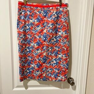 Boden Red and Blue Patterned Pencil Skirt